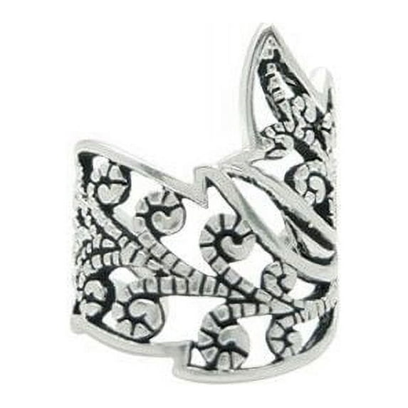 Vintage Leaf Design Rhodium Plated Ear Cuff - Adjustable/Non-Piercing