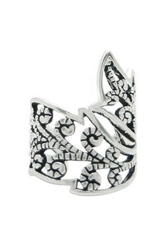 Vintage Leaf Design Rhodium Plated Ear Cuff - Adjustable/Non-Piercing