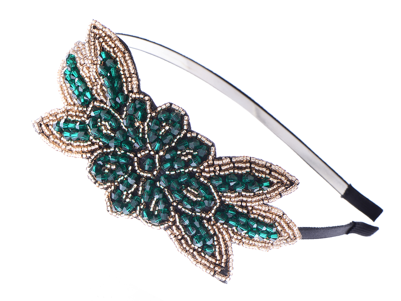 Vintage 1920s Floral Leaf Beaded Headband Elastic Fit for Retro Occasions Shop 1920s Headpieces - Beaded Floral Headband | BABEYOND main image 4