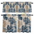 thumbnail image 1 of Vintage Leaf Kitchen Curtains Valances and Tiers Set of 3 Blue Brown Tropical Plants Linen Texture Tier Curtains and Valance with Rod Pocket for Small Windows, 27.5"x24", 1 of 9
