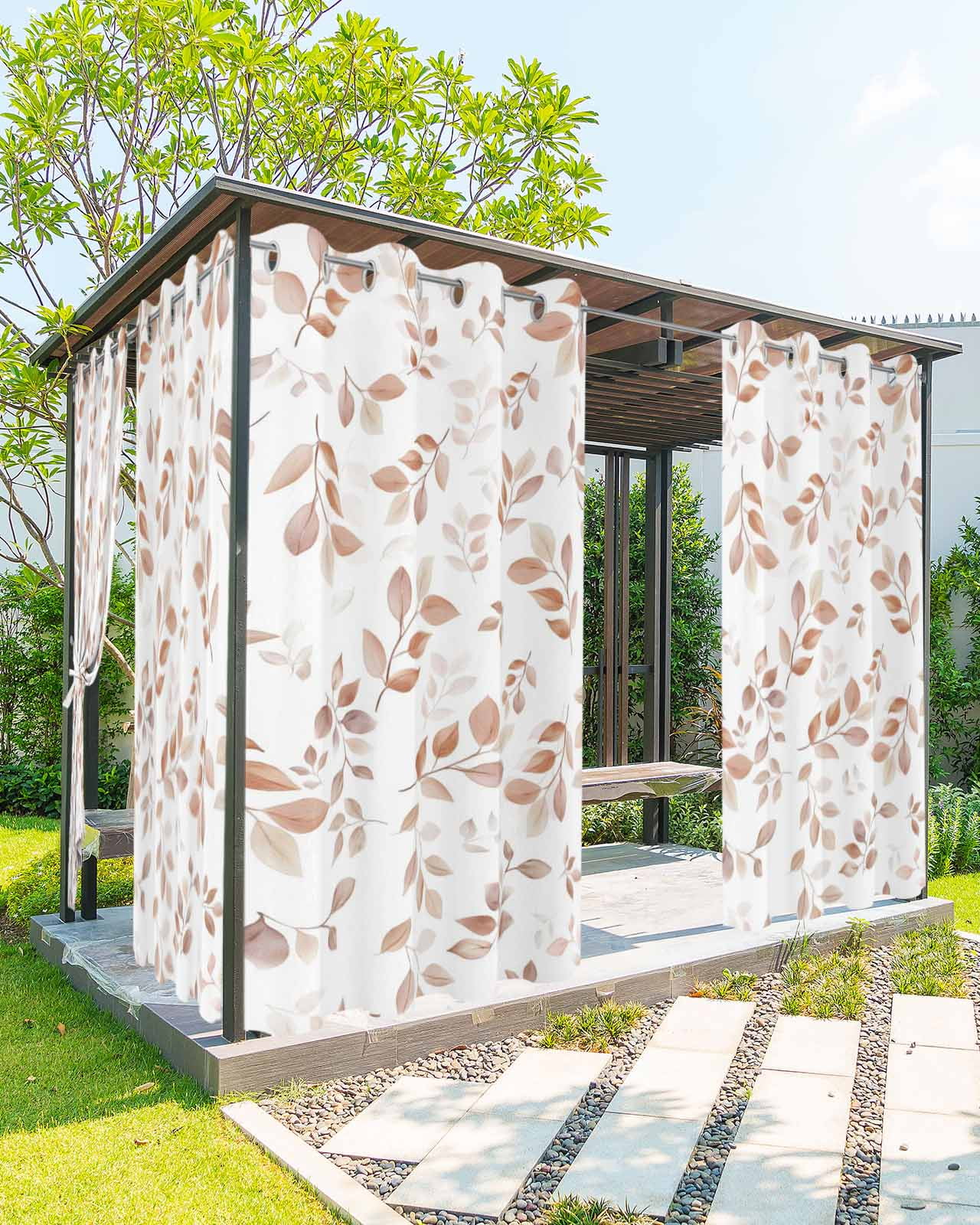 Vintage Leaf Outdoor Curtains for Patio, Fallen Leaves Autumn Tree Branch Plant Privacy Drapes Grommet Waterproof Outside Curtains for Porch/Cabana/Balcony 54"x 108", 1 Panel