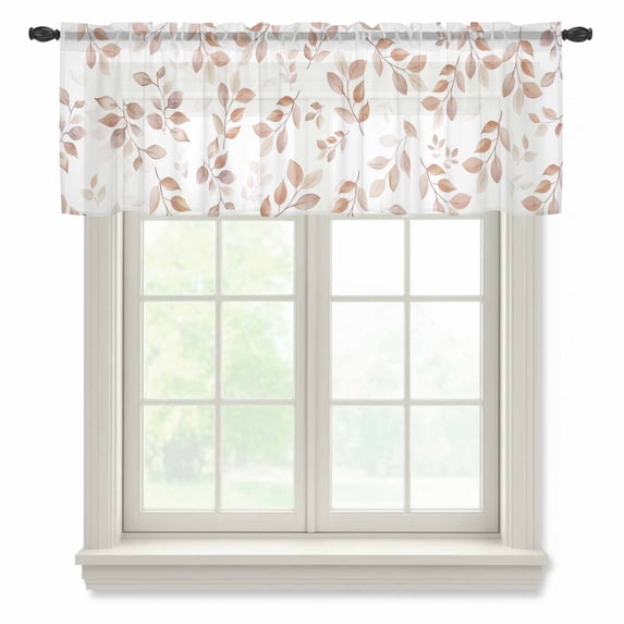 Vintage Leaf Valance Curtains for Kitchen/Living Room/Bathroom/Bedroom Window, Rod Pocket Small Topper Half Short Window Curtains Voile Sheer Scarf, Fallen Leaves Autumn Tree Branch Plant 60"x18"