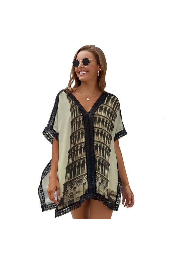 Vintage Leaning Tower of Pisa Photograph (1900) Women's Swimsuit Coverup Summer Beach Cover Up Bathing Suit Dress