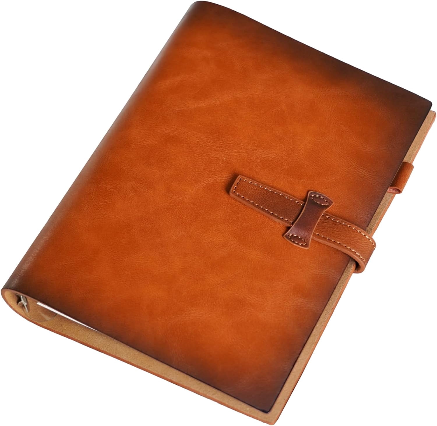 Vintage Leather A5 Binder Notebook, Refillable 6-Ring Journal with Pocket & 160 Lined Pages for Writers Office Study