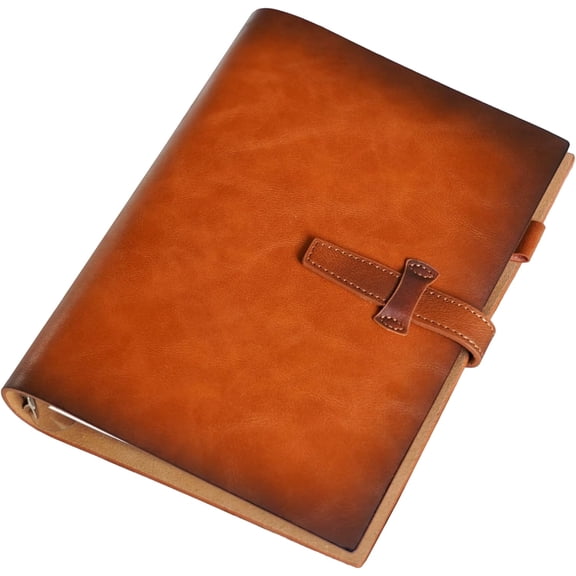 Vintage Leather A5 Binder Notebook, Refillable 6-Ring Journal with Pocket & 160 Lined Pages for Writers Office Study