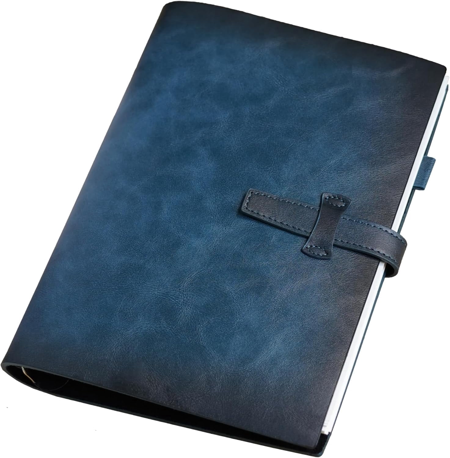 Vintage Leather A5 Binder Notebook, Refillable 6-Ring Journal with Pocket & 160 Lined Pages for Writers Office Study