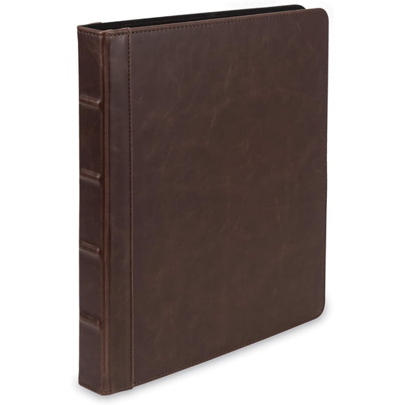 Vintage Leather Binder, 0.5 Inch Round Ring (Holds 100 Sheets), Letter Size 8.5x11 Documents, Professional Organizer Portfolio, No Zipper, Brown