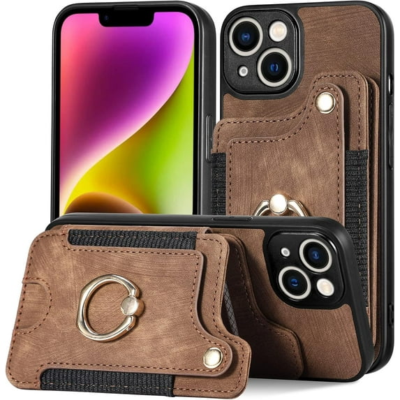 Vintage Leather Card Holder Phone Case with Metal Ring Stand and Lanyard for Samsung Galaxy A71 A51 A53 A33 A23 A13 4G 5G Exquisite Portable Protective Back Cover(Brown,A71 4G)