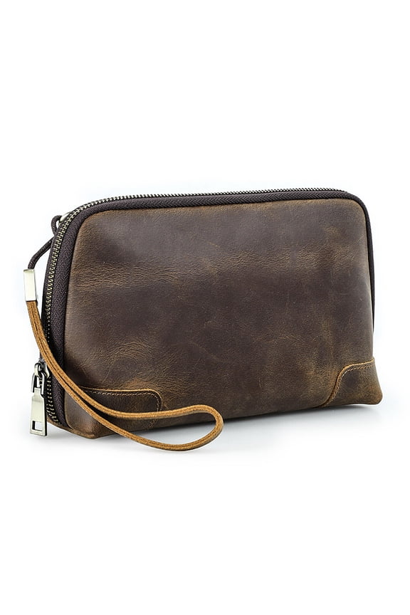 Vintage Leather Clutch Bag Organizer for Apple Accessories  Multi-Functional Travel Tech Pouch with Canvas Lining, Wrist Strap & Compartments