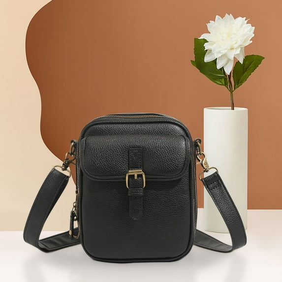 Vintage Leather Crossbody Bag for Men and Women, Multifunctional Mini Messenger Purse with Anti-Theft Zip and Adjustable Strap, Spacious Small Purse for Travel and Daily Use