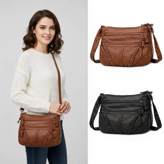 Vintage Leather Crossbody Bag for Women, Large Capacity, Multi-Pocket Shoulder Purse, Adjustable Strap, Everyday Stylish Handbag(Brown)