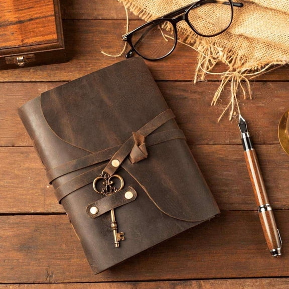 Vintage Leather Journal - Antique Handmade Deckle Edge Vintage Paper Leather Bound - Book of Shadows Journal - Leather Sketchbook - Drawing Journal - Great Gift (Vintage Brown)