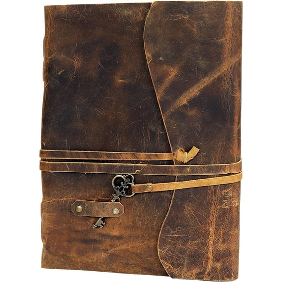 Vintage Leather Journal - Antique Handmade Leather Bound journal with deckle edge paper for Men And Women Diary