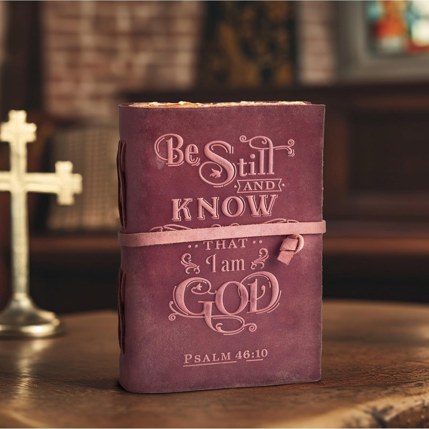 Vintage Leather Journal with Psalm :10 Bible Verse–13''x8'' Embossed Prayer Study Journal for Women & Men – 200 Pages Handmade Cotton Deckle  Watercolor Paper - Fuchsia
