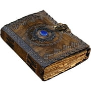 Vintage Leather Journal with Semi Precious Stone - 200 Pages Antique Deckle Edge Paper - Book of Shadows Journal Blank, Grimoire Journal, Witch Journal, Leather Sketchbook & Writing Journal 7x5 Inch