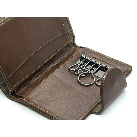 Vintage Leather Key Wallet Keychain Bill Holder Black or Hunter Brown
