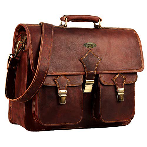 Vintage Leather Laptop Bags for Men Full Grain Large Leather Messenger bag for men 18 inches