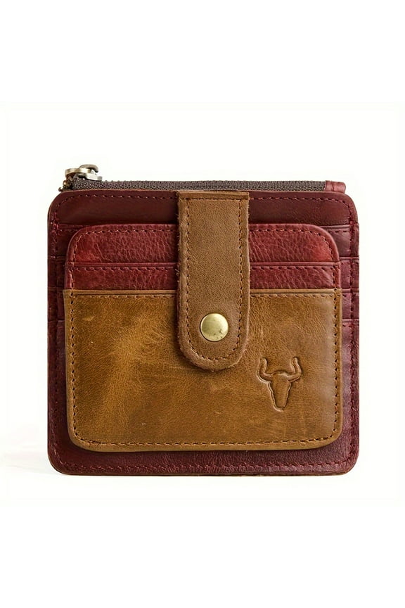 Vintage Leather Mini Credit Card Holder Wallet, Genuine Coin Purse for Women