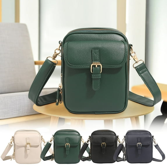 Vintage Leather Mini Messenger Bag | Double Compartment Crossbody Purse | Large Capacity 10 Card Slots | Anti-Theft Zipper | Adjustable Strap | Red Brown Green | Men Women Travel Shoulder Bag