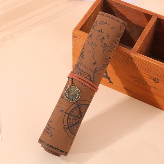 Vintage Leather Pencil Case Large Capacity Treasure Map Stationery Organizer, Roll Up Pencil Bag Durable Storage Multi Compartment for Students Artists Professionals