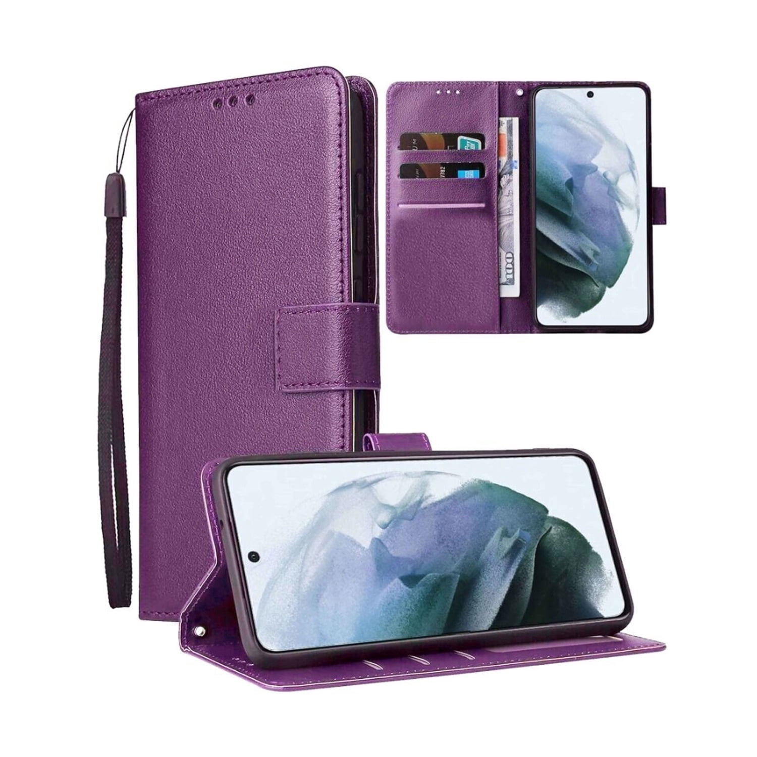 Vintage Leather Protective Wallet Cover for iPhone 17 Pro Max - Purple