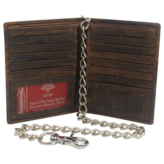 Vintage Leather RFID Blocking Hipster Bifold Biker Long Chain Men's Wallet