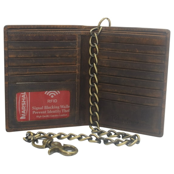 Vintage Leather RFID Blocking Hipster Bifold Biker Long Chain Men's Wallet