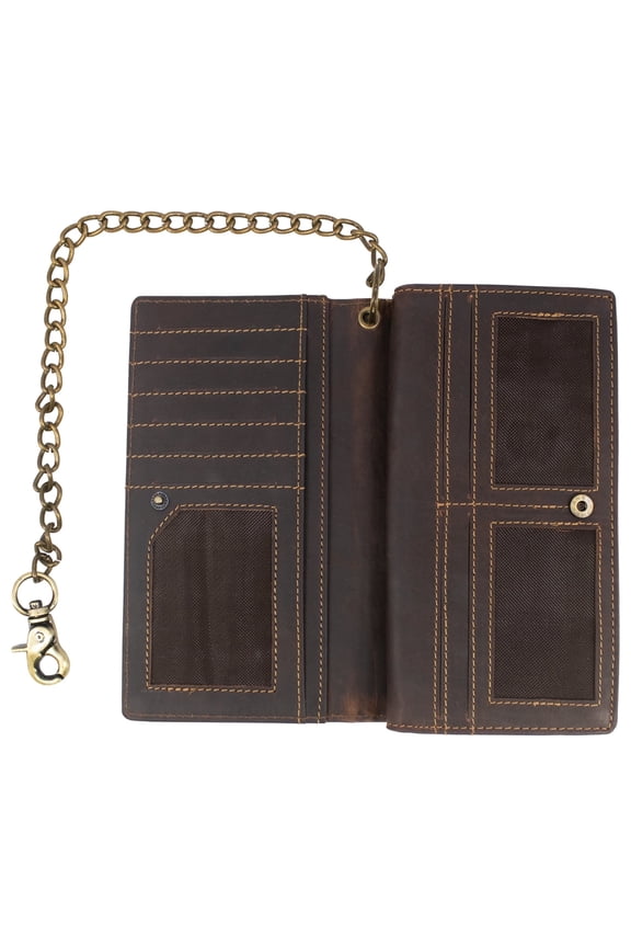 Vintage Leather RFID Blocking Men's Biker, Trucker Chain Bifold Wallet
