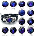 thumbnail image 1 of Vintage Leather Rope Braided Adjustable Bracelet Set with Glow-in-the-Dark Gemstone Charms，Zodiac Signs Collection，Handmade Astrology Gift for Women Men (1 Bracelet), 1 of 3