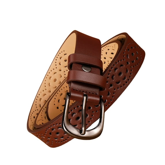 Vintage Leather Waist Belt Hollows Flower Pattern Waistband Women Fashion Belt for Parties and Travel