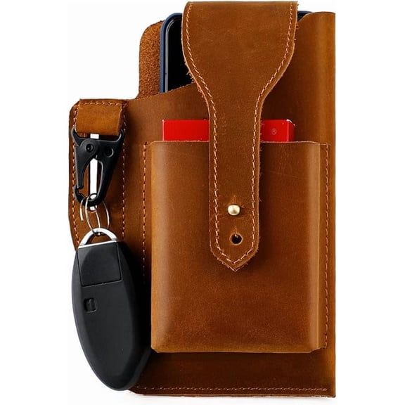 Vintage Leather Waist Pack, Tactical Mobile Phone Holder Belt Bag for Outdoor Sports (A-Black)