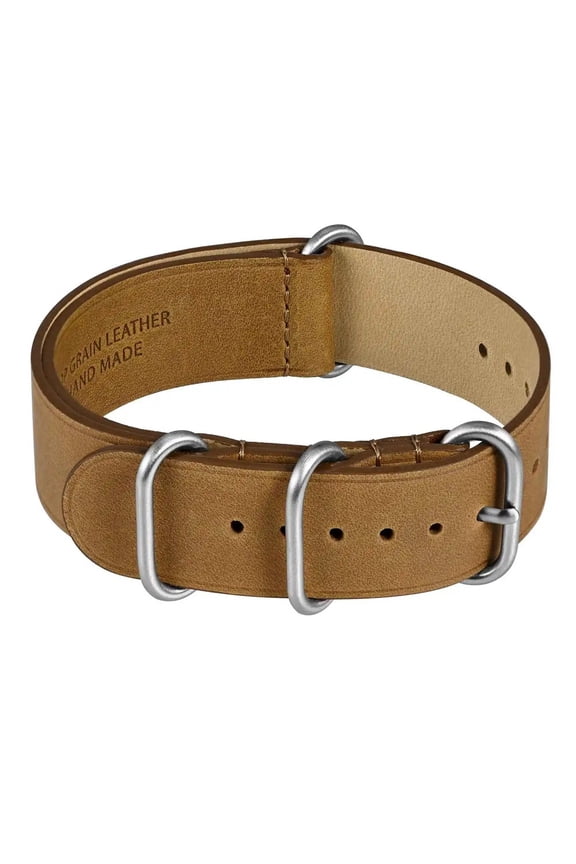 Vintage Leather Watch Band, One-piece Strap For Men, Leather, Brushed Hardware, Band Width 18mm 20mm 22mm