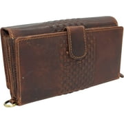 Vintage Leather Womens Wallet Large Capacity Clutch Purse Smartphone Hand Wristlet Credit Card Holder RFID Blocking Wallets for Women Brown RHU