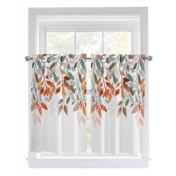Vintage Leaves Bathroom Window Curtain, Summer Botanical Pastoral Watercolor Light Filtering Coffee Kitchen Curtains, Bedroom Living Room Curtains 2 Panel 84"x54"