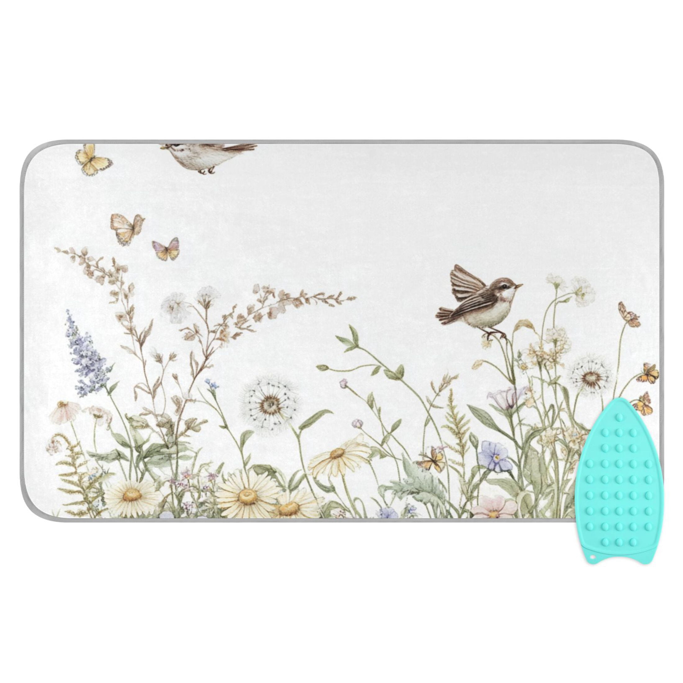 Vintage Leaves Butterflies Birds Florals Ironing Mat Blanket Portable Travel Ironing Pad Heat Resistant Pad 47.2" x 27.6”