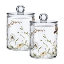 Vintage Leaves Butterflies Birds Florals Translucent Plastic Cans Storage Canisters with Lid Set of 2
