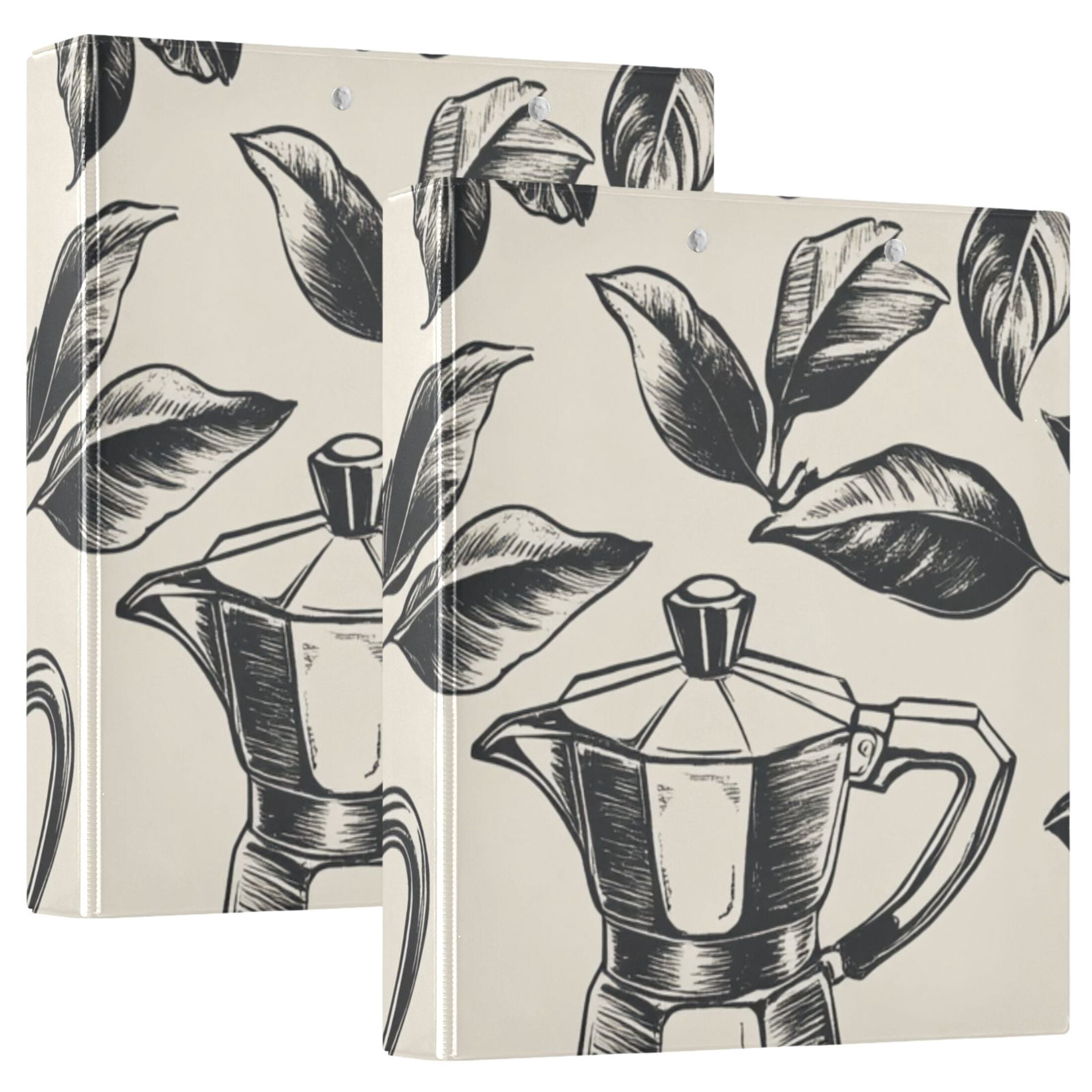Vintage Leaves Coffee 3 Ring Binders 1.5 inch Hardcover File Folders with Interior Pockets A4 Size Organizer for School Office Hospital