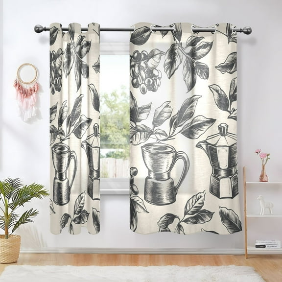 Vintage Leaves Coffee Blackout Curtains 63 inch Length 2 Panels Window Decoration Curtains for Bedroom Living Room