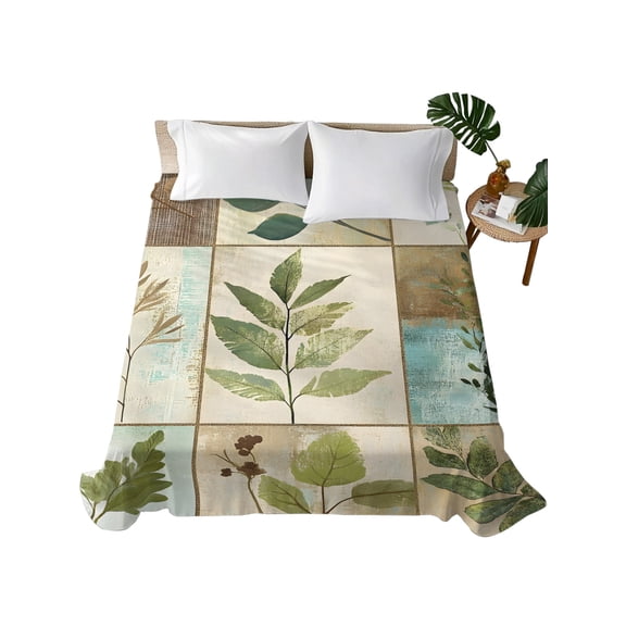 Vintage Leaves Flat Sheet Only Twin Size, Soft Breathable Bed Top Sheets for Mattress, Tree Branch Plant Flower Texture Luxury Bedding Flat Sheets for Home Hotel Bedroom Bed Protection