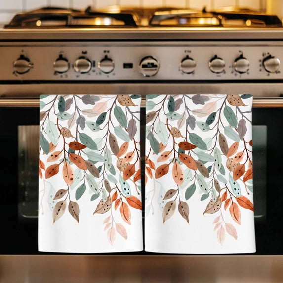 Vintage Leaves Kitchen Towels Set of 2, Summer Botanical Pastoral Watercolor Absorbent Dish Towels for Kitchen, Microfiber Hand Towel, Quick Drying Tea Towel for Cleaning Decorative Dishcloths