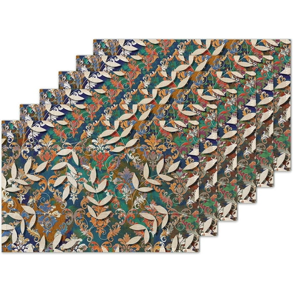 Vintage Leaves Placemats Set of 6 Placemats Table Mats for Home Washable Placemats Decoration for Kitchen Dining Room Party Kitchen Dining