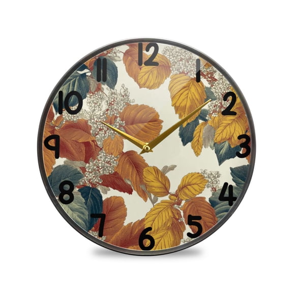 Vintage Leaves Round Acrylic Wall Clock Silent Battery Operated Home Decor for Living Room Bedroom