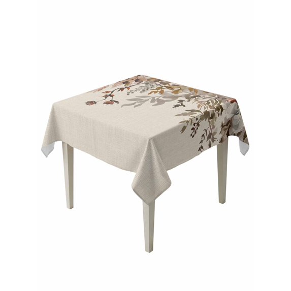 Vintage Leaves Table Cloth, Waterproof Tablecloth for Square Tables, Farmhouse Botanical Floral Burlap Reusable Washable Fabric Table Cover for Restaurant Kitchen Dining Tables 54"x54"