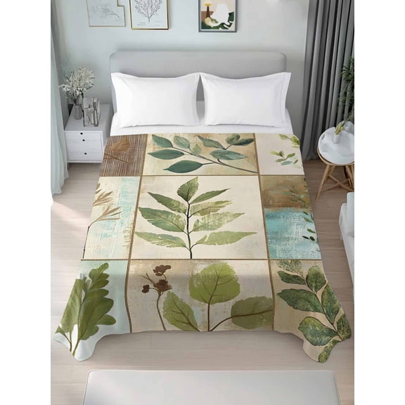 Vintage Leaves Twim Size Flat Sheet, Wrinkleproof & Fadeproof Cooling Flat Bed Sheet Only, Tree Branch Plant Flower Texture Breathable Soft Bedding Top Sheets 66 x 96 Inches