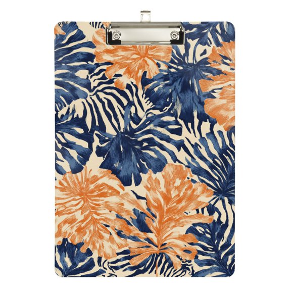 Vintage Leaves with Zebras Skin Print Acrylic Clipboard Drawing Board with Hook Writing Pad File Storage A4 Size Silver 12.5" x 9"