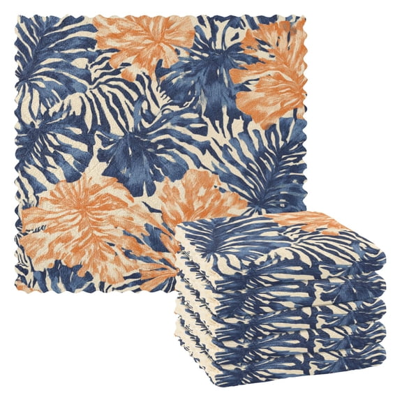 Vintage Leaves with Zebras Skin Print Dish Cloths Dish Towels Cleaning Cloths Quick Drying Reusable 11" x 11" Set of 6