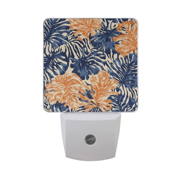 Vintage Leaves with Zebras Skin Print LED Night Light Sensor Lamp Plug-in Adjustable Brightness 2 Pack