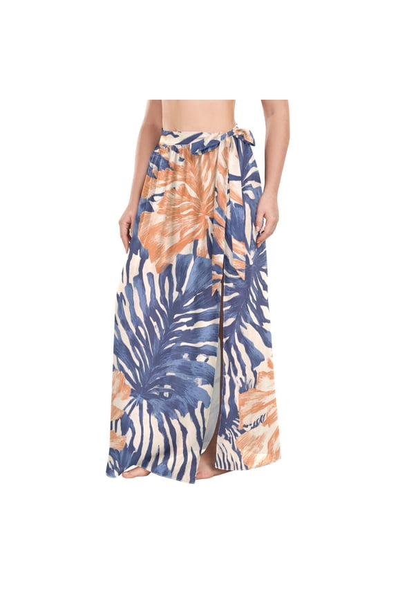 Vintage Leaves with Zebras Skin Print Women's Swimwear Cover Ups Strappy Beach Dress Sarong Wrap L