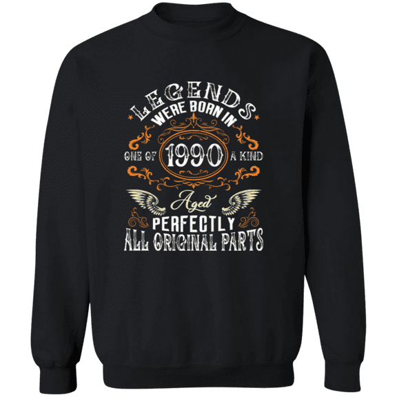 Vintage Legend Were Born In 1990 35 Years Old 35th Birthday Decorations Men Women Crewneck Pullover Sweatshirt
