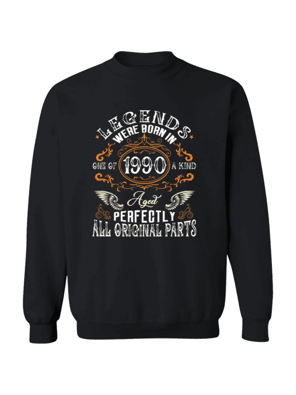 Vintage Legend Were Born In 1990 35 Years Old 35th Birthday Decorations Men Women Crewneck Pullover Sweatshirt